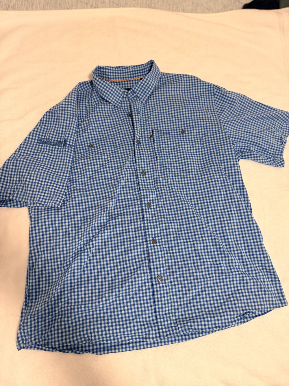 Orvis Men's Blue Gingham Short-Sleeve ButtonUp Shirt (Madison River Fly Company)